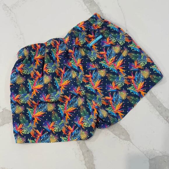 Happy Hour Blue Nylon Leaf Print Drawstring Swim Trunk Board Shorts Men’s Large - Picture 4 of 7